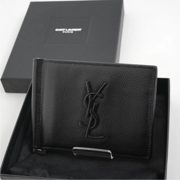 Saint Laurent Black Leather Money Clip Wallet